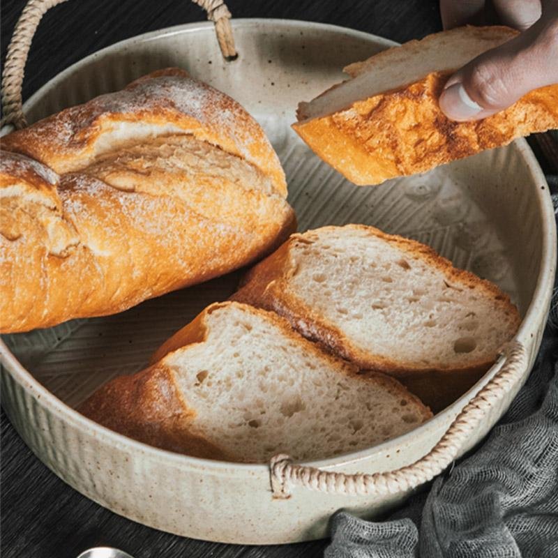 Stoneware Fruit Bread Serving Bowl with Rope Handle - Home Decor > Storage Containers > Cups & Bowls & Spoons - DINIBLO 