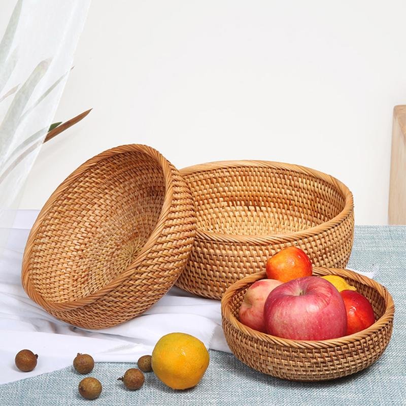 Round Wicker Woven Decorative Storage Trays - Organization > Storage Containers > Storage Trays - DINIBLO 