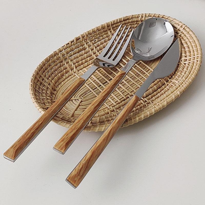 3 Piece Stainless Flatware Wooden Handle Silverware - Home Decor > Storage Containers > Cups & Bowls & Spoons - DINIBLO 