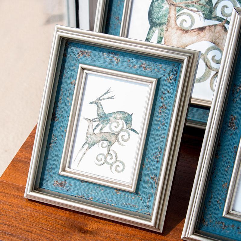 4'' x 6'' Rectangular Resin Blue Silver Gold Picture Frames - Home Decor > Home Accessories > Picture Frames - DINIBLO 