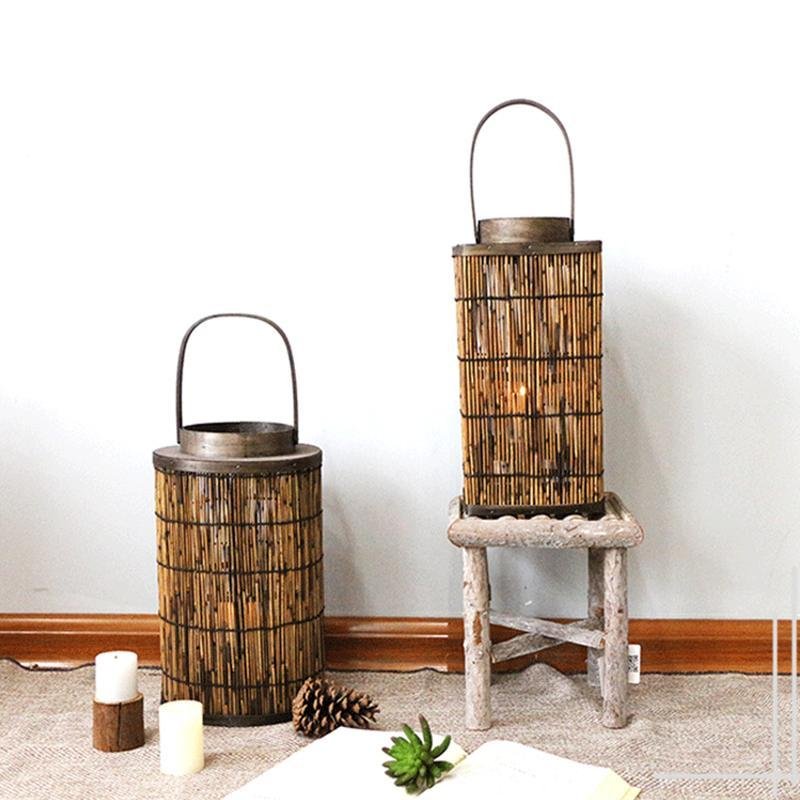 Cylinder Cone Cuboid Shaped Wicker Woven Lanterns with Single Handle - Home Decor > Candle holders & Lanterns > Lanterns - DINIBLO 