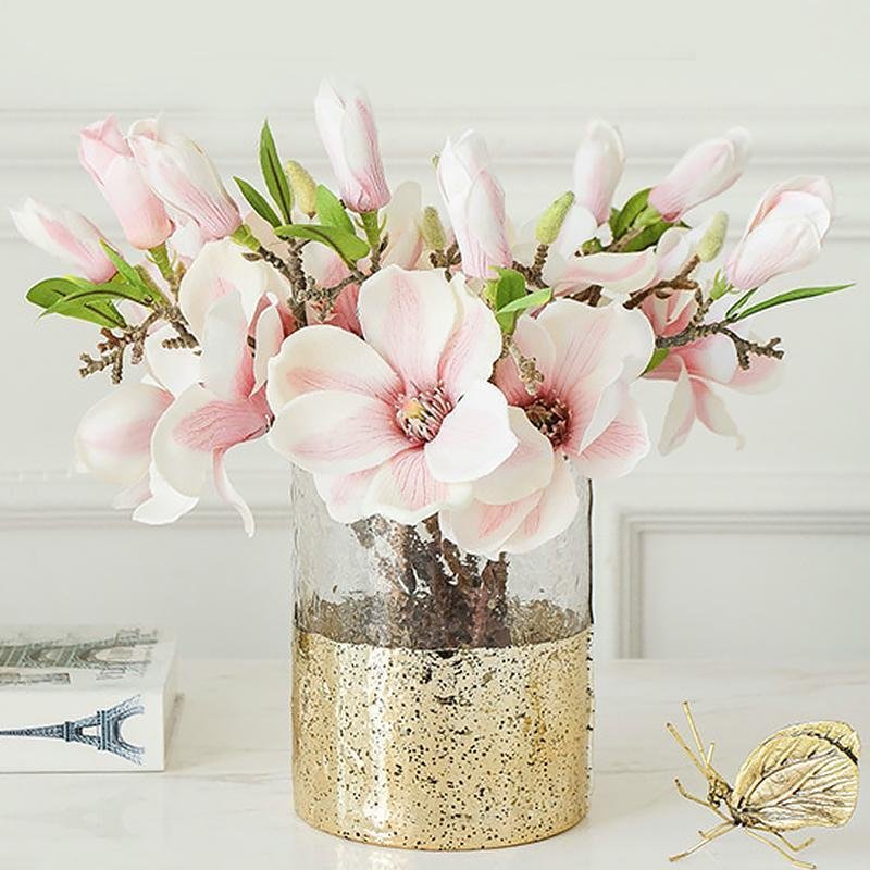 Cylinder Clear Glass Flower Vases with Gold Bottom - Home Decor > Home Accessories > Vases - DINIBLO 