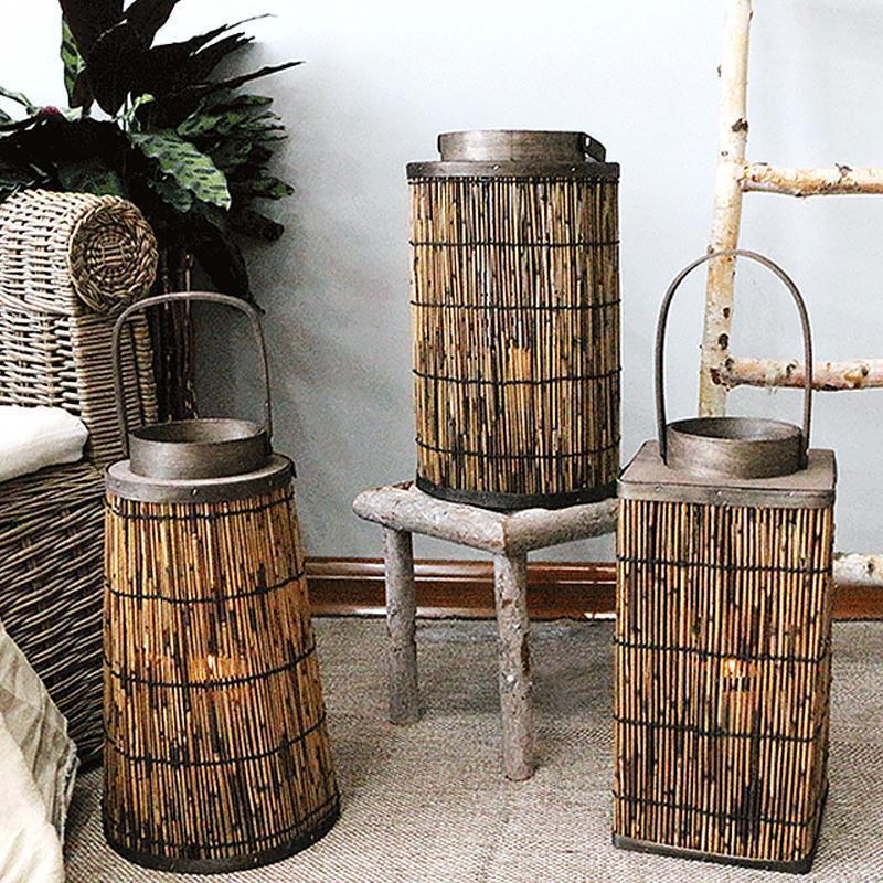 Cylinder Cone Cuboid Shaped Wicker Woven Lanterns with Single Handle - Home Decor > Candle holders & Lanterns > Lanterns - DINIBLO 