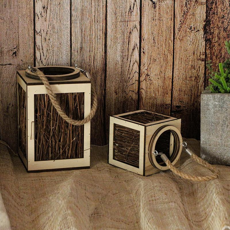 Farmhouse Vintage Elm Tree Branch Woven Lanterns with Handle - Home Decor > Candle holders & Lanterns > Lanterns - DINIBLO 