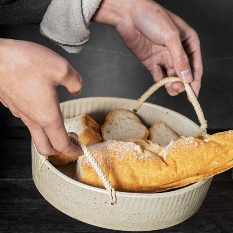 Stoneware Fruit Bread Serving Bowl with Rope Handle - Home Decor > Storage Containers > Cups & Bowls & Spoons - DINIBLO 