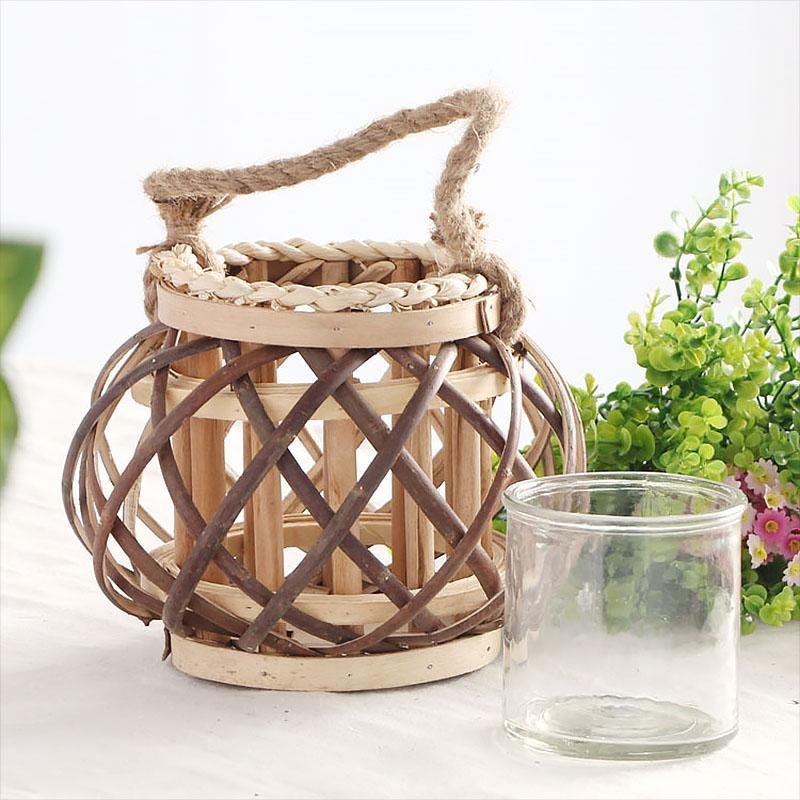 Handmade Globe Portable Retro Farmhouse Wicker Woven Lanterns - Home Decor > Candle holders & Lanterns > Lanterns - DINIBLO 