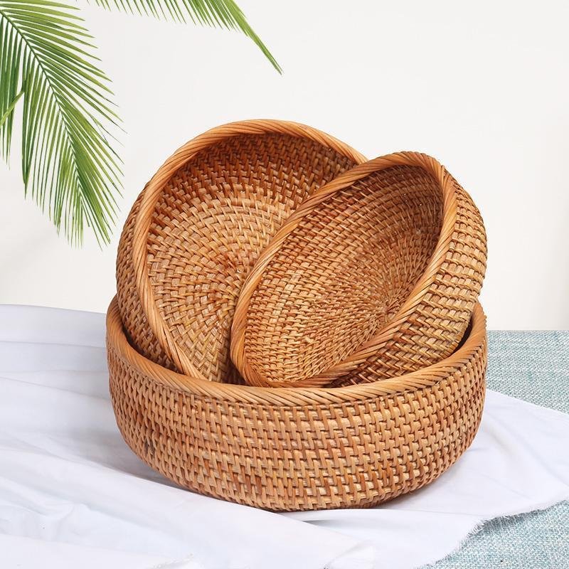 Round Wicker Woven Decorative Storage Trays - Organization > Storage Containers > Storage Trays - DINIBLO 