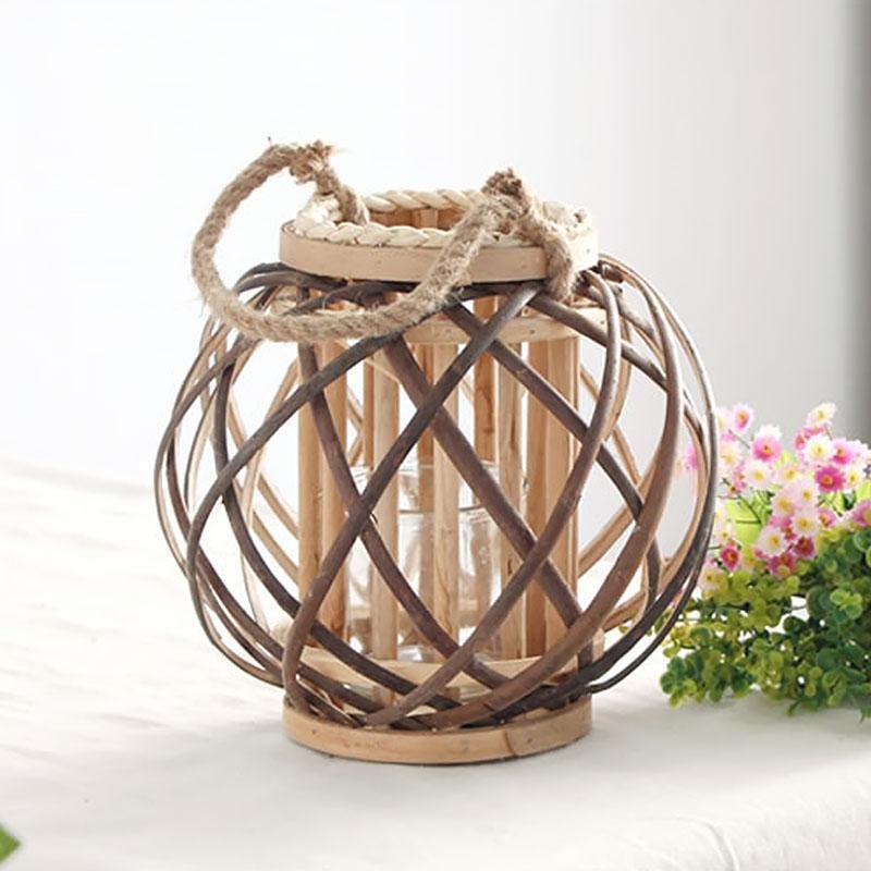 Handmade Globe Portable Retro Farmhouse Wicker Woven Lanterns - Home Decor > Candle holders & Lanterns > Lanterns - DINIBLO 