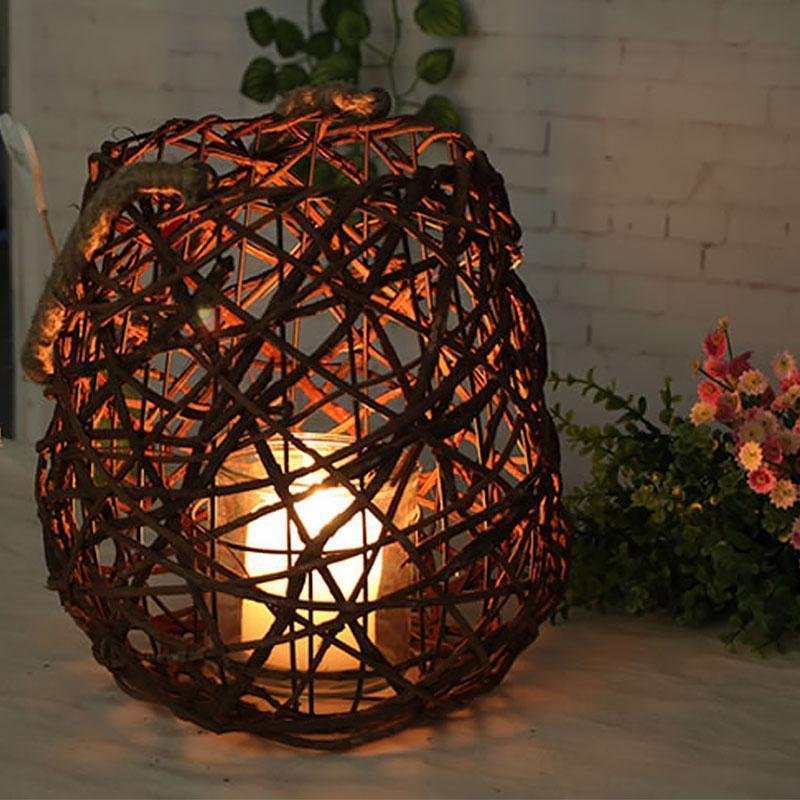 Rustic Globe Wicker Woven Floor Festival Lanterns - Home Decor > Candle holders & Lanterns > Lanterns - DINIBLO 