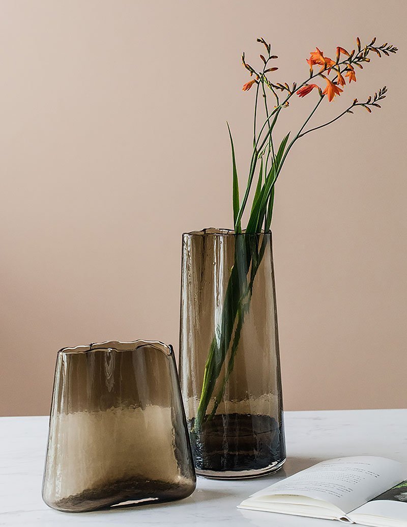 Brown Cylinder Table Glass Vases with Plum Blossom Wide Mouth - Home Decor > Home Accessories > Vases - DINIBLO 