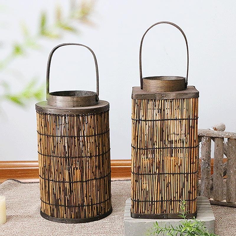 Cylinder Cone Cuboid Shaped Wicker Woven Lanterns with Single Handle - Home Decor > Candle holders & Lanterns > Lanterns - DINIBLO 