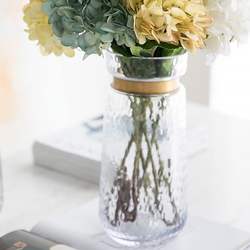 Cylinder Clear Glass Flower Vases with Gold Belt - Home Decor > Home Accessories > Vases - DINIBLO 