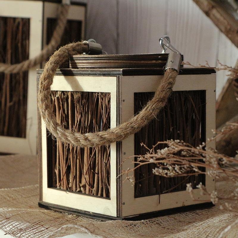 Farmhouse Vintage Elm Tree Branch Woven Lanterns with Handle - Home Decor > Candle holders & Lanterns > Lanterns - DINIBLO 