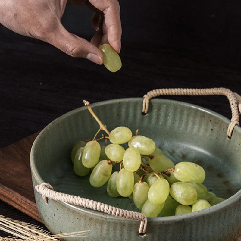 Stoneware Fruit Bread Serving Bowl with Rope Handle - Home Decor > Storage Containers > Cups & Bowls & Spoons - DINIBLO 