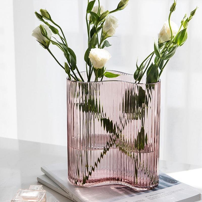 Irregular Clear Pink Glass Flower Vases - Home Decor > Home Accessories > Vases - DINIBLO 