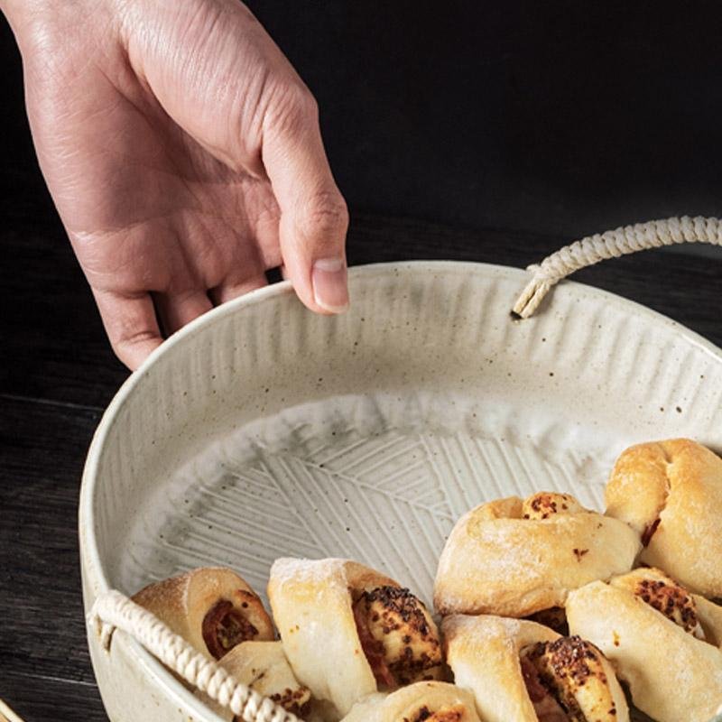 Stoneware Fruit Bread Serving Bowl with Rope Handle - Home Decor > Storage Containers > Cups & Bowls & Spoons - DINIBLO 