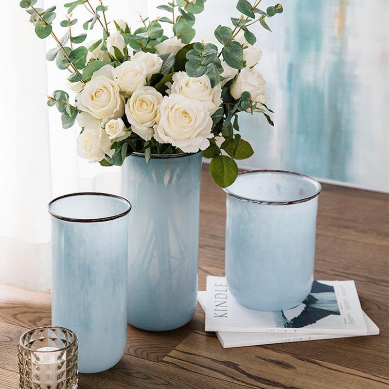 Nordic Modern Style Transparent Glass Blue Vases Cylinder Decorative Flower Vases - Home Decor > Home Accessories > Vases - DINIBLO 