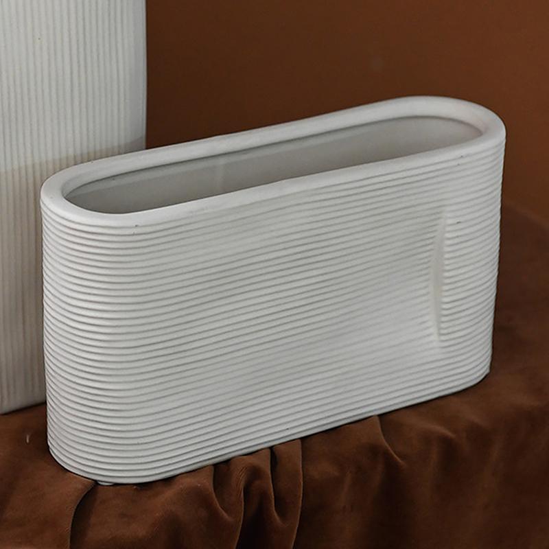 2- Piece Oval White Stripe Ceramic Flower Vases - Home Decor > Home Accessories > Vases - DINIBLO 