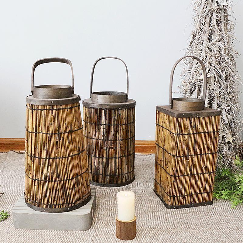 Cylinder Cone Cuboid Shaped Wicker Woven Lanterns with Single Handle - Home Decor > Candle holders & Lanterns > Lanterns - DINIBLO 