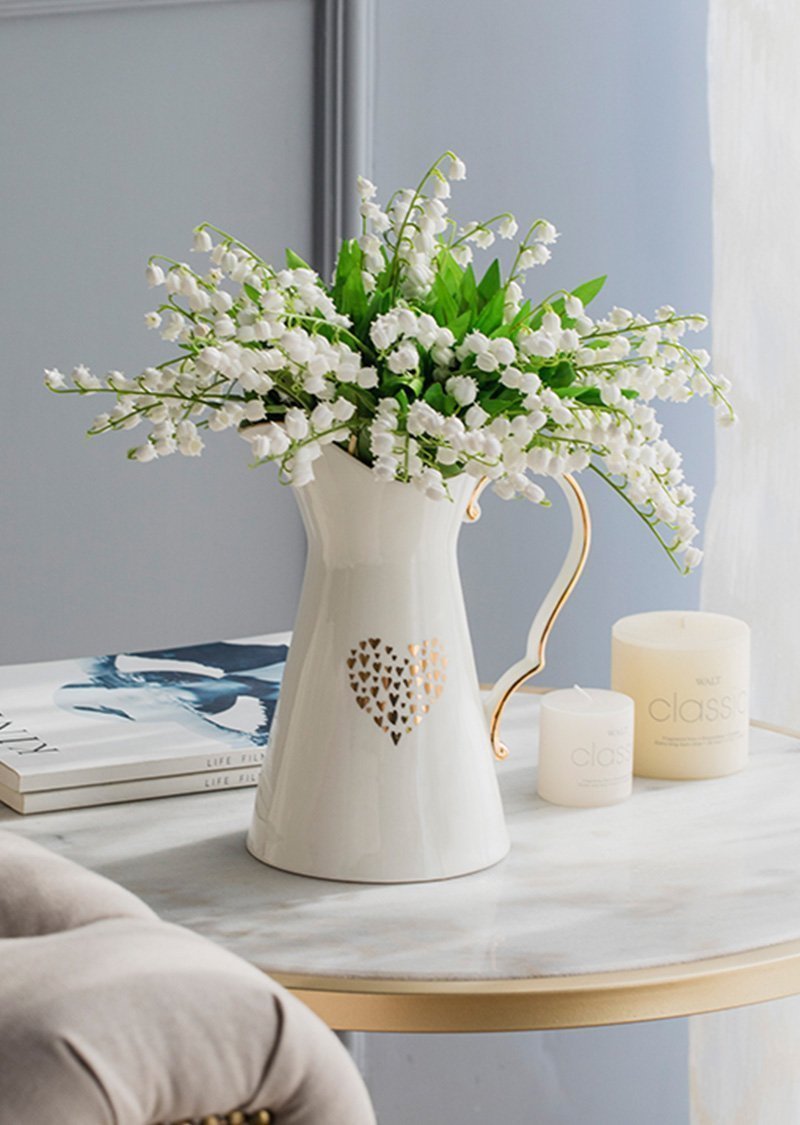 Handled Jug Shaped White Ceramic Flower Vases - Home Decor > Home Accessories > Vases - DINIBLO 