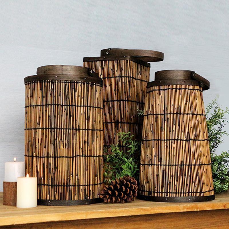 Cylinder Cone Cuboid Shaped Wicker Woven Lanterns with Single Handle - Home Decor > Candle holders & Lanterns > Lanterns - DINIBLO 