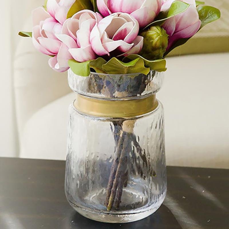 Cylinder Clear Glass Flower Vases with Gold Belt - Home Decor > Home Accessories > Vases - DINIBLO 