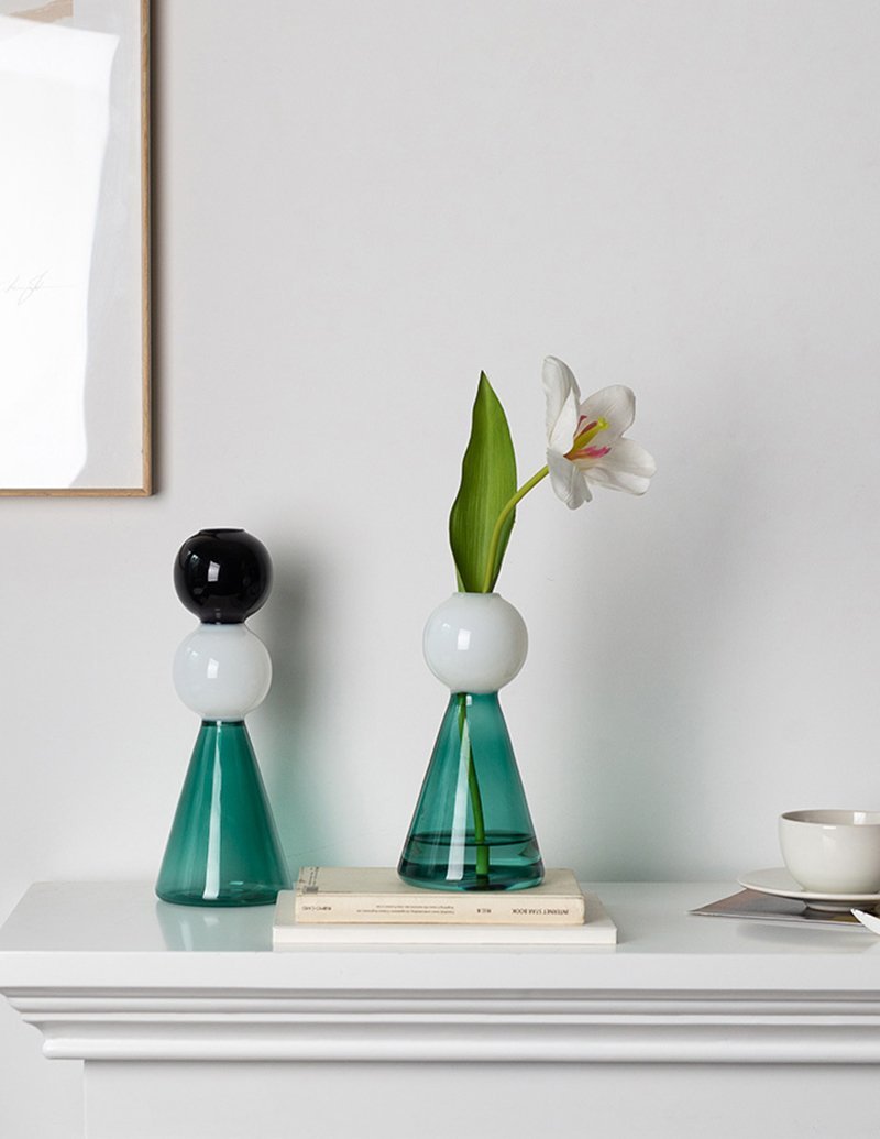 Green Glass Cone Vases Bud Flower Vases - Home Decor > Home Accessories > Vases - DINIBLO 