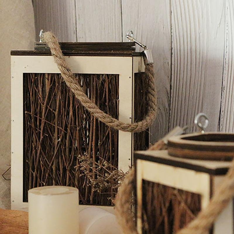 Farmhouse Vintage Elm Tree Branch Woven Lanterns with Handle - Home Decor > Candle holders & Lanterns > Lanterns - DINIBLO 