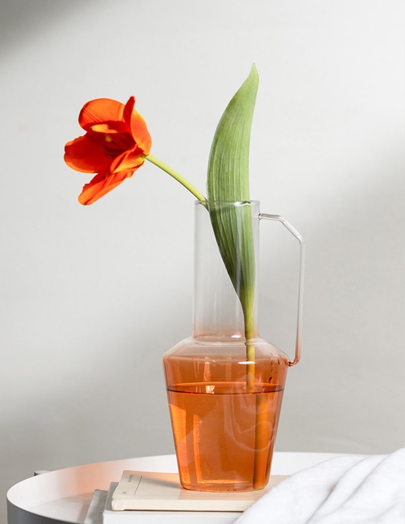 Red White Glass Flower Vase with Single Handle - Home Decor > Home Accessories > Vases - DINIBLO 