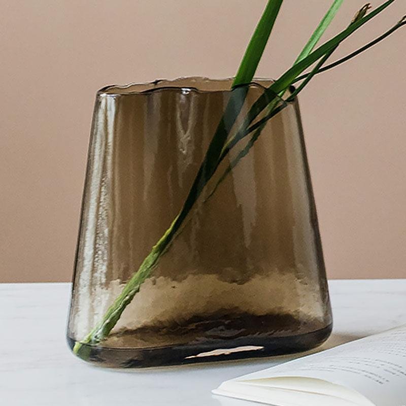 Brown Cylinder Table Glass Vases with Plum Blossom Wide Mouth - Home Decor > Home Accessories > Vases - DINIBLO 