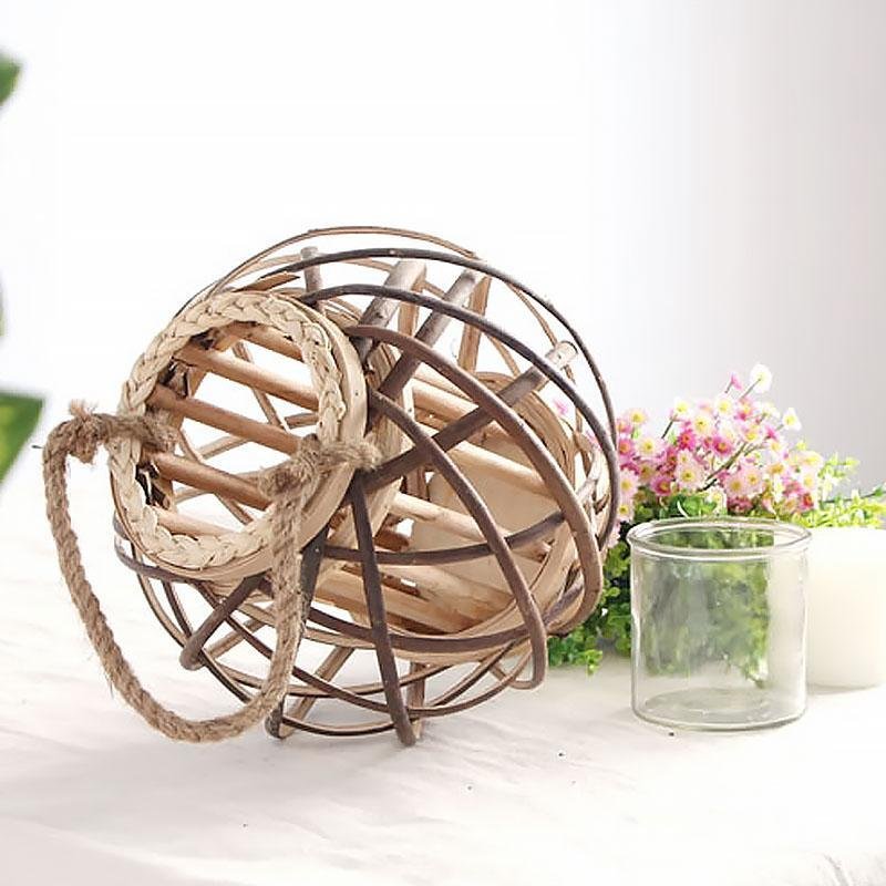 Handmade Globe Portable Retro Farmhouse Wicker Woven Lanterns - Home Decor > Candle holders & Lanterns > Lanterns - DINIBLO 