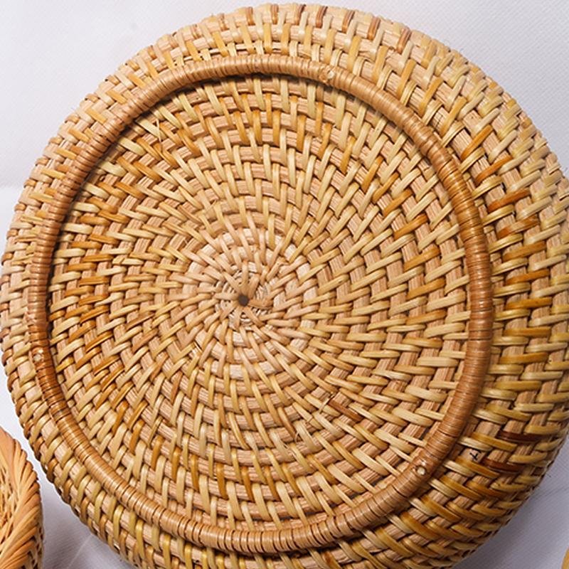 Round Wicker Woven Decorative Storage Trays - Organization > Storage Containers > Storage Trays - DINIBLO 