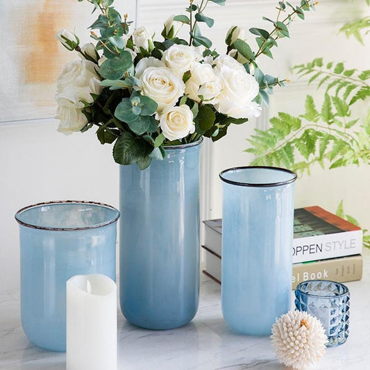 Nordic Modern Style Transparent Glass Blue Vases Cylinder Decorative Flower Vases - Home Decor > Home Accessories > Vases - DINIBLO 