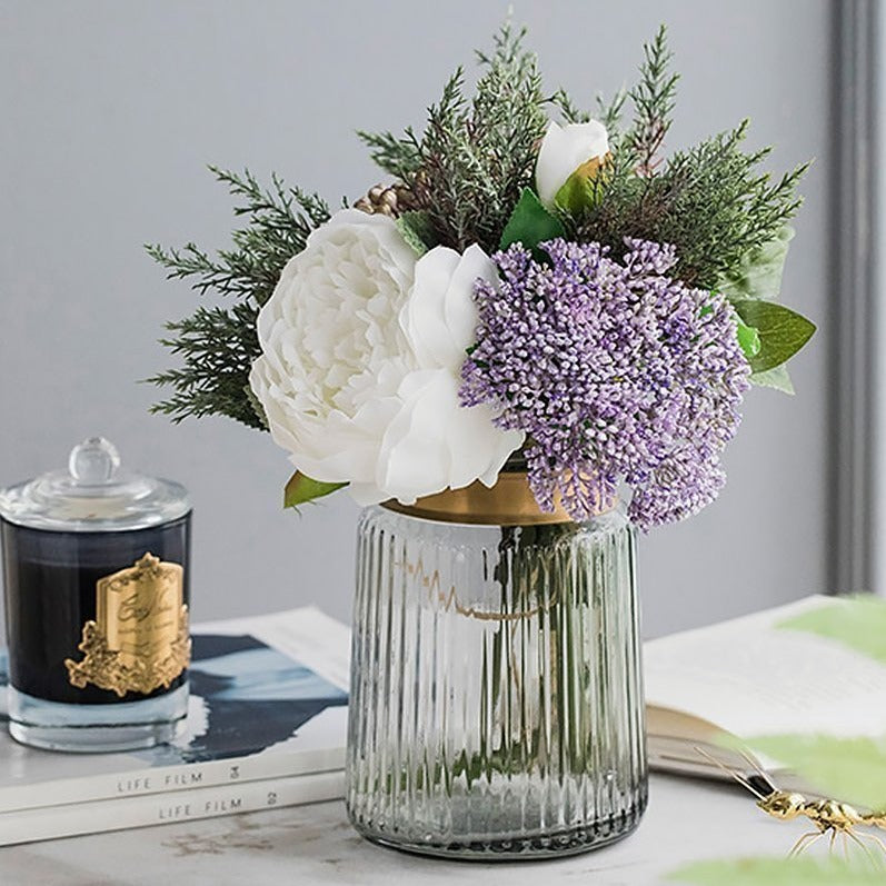 Modern Nordic Style Glass Cylinder Vase with Gold Belt - Home Decor > Home Accessories > Vases - DINIBLO 