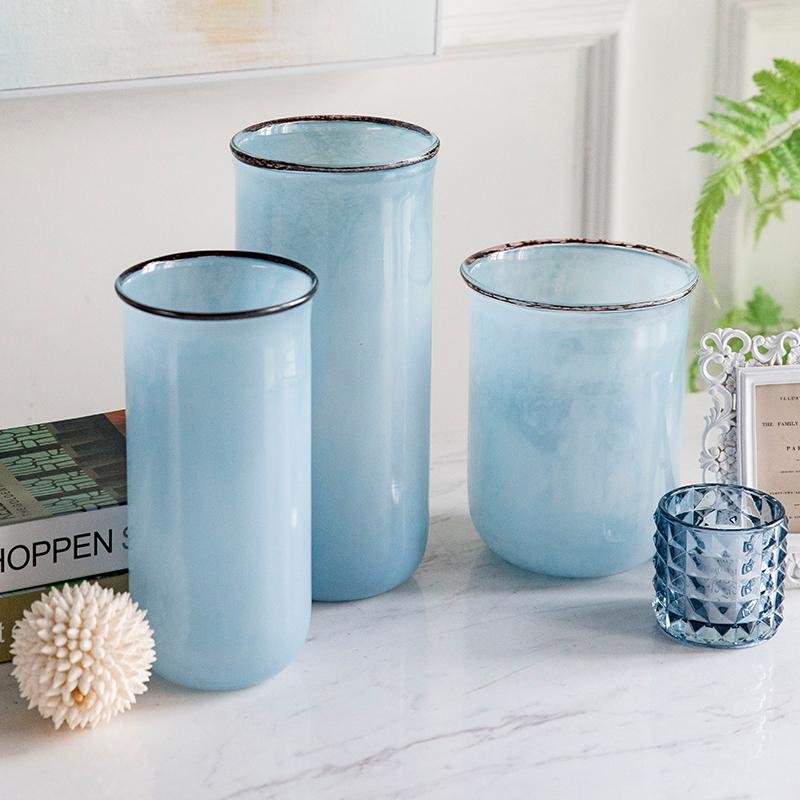 Nordic Modern Style Transparent Glass Blue Vases Cylinder Decorative Flower Vases - Home Decor > Home Accessories > Vases - DINIBLO 