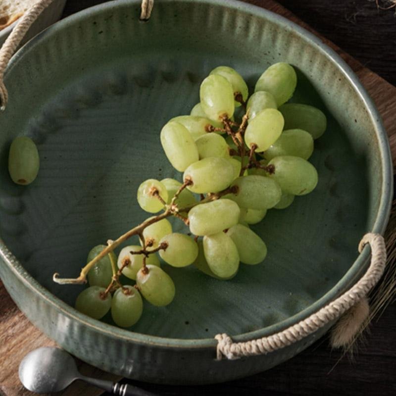 Stoneware Fruit Bread Serving Bowl with Rope Handle - Home Decor > Storage Containers > Cups & Bowls & Spoons - DINIBLO 