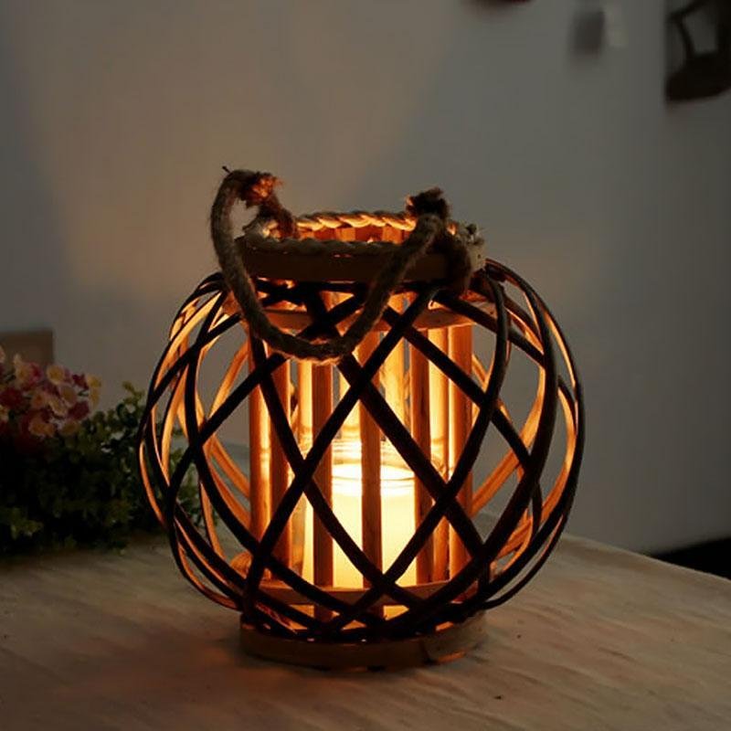 Handmade Globe Portable Retro Farmhouse Wicker Woven Lanterns - Home Decor > Candle holders & Lanterns > Lanterns - DINIBLO 