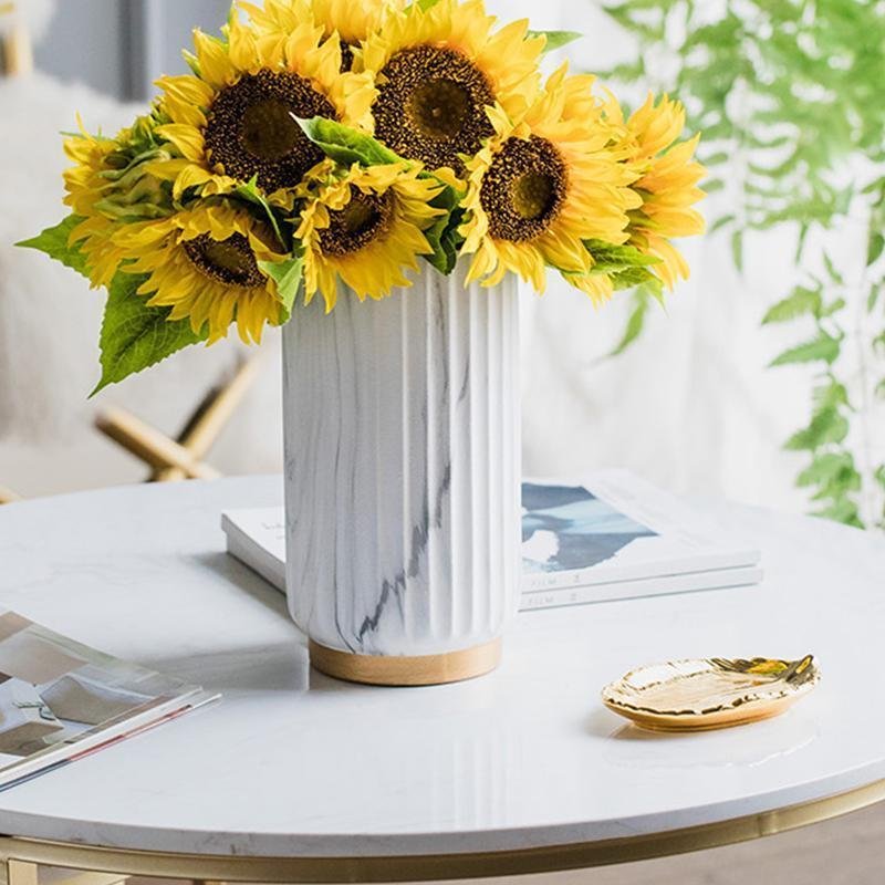 Ceramic Cylinder White  Flower Vases with Marbled Vertical Edge Pattern - Home Decor > Home Accessories > Vases - DINIBLO 