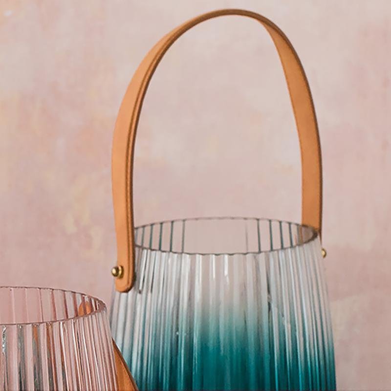 Cylinder Basket Shape Glass Pink Gray Blue Vases with Handle - Home Decor > Home Accessories > Vases - DINIBLO 