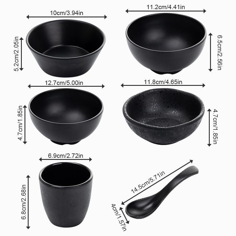 6-Piece Gary Black Farmhouse Melamine Dinnerware Bowls Plates Set - Home Decor > Storage Containers > Cups & Bowls & Spoons - DINIBLO 