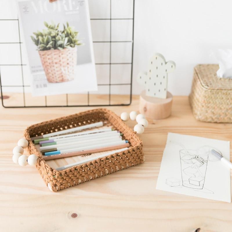 Square Natural Wicker Decorative BurlyWood Tray - Organization > Storage Containers > Storage Trays - DINIBLO 