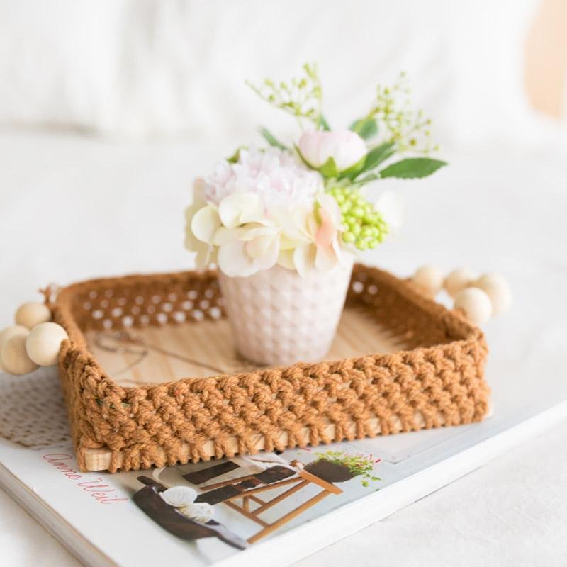 Square Natural Wicker Decorative BurlyWood Tray - Organization > Storage Containers > Storage Trays - DINIBLO 