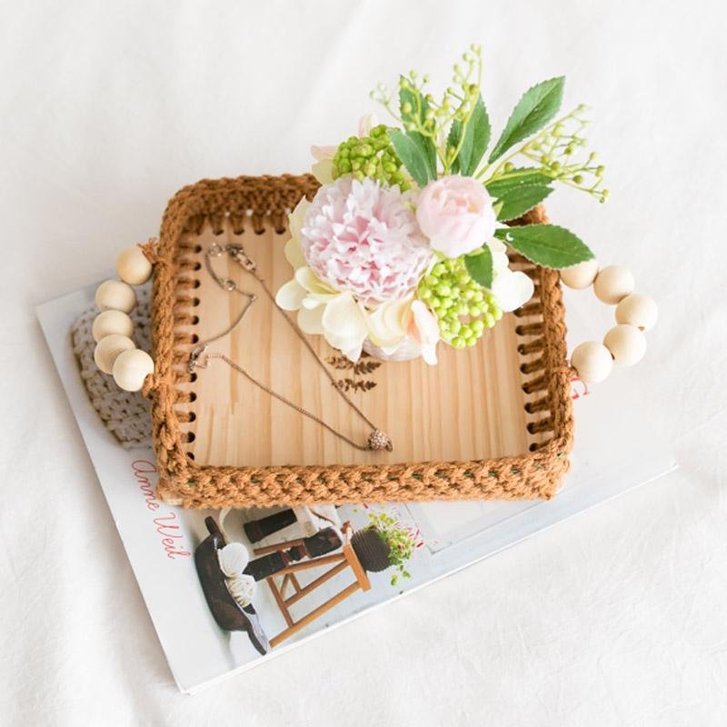 Square Natural Wicker Decorative BurlyWood Tray - Organization > Storage Containers > Storage Trays - DINIBLO 