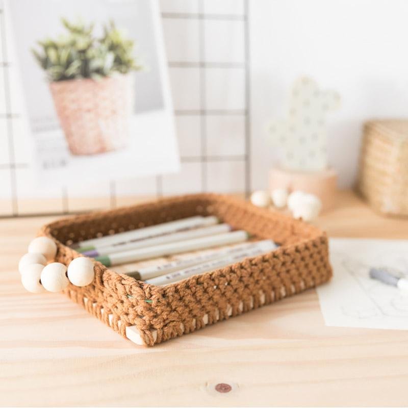 Square Natural Wicker Decorative BurlyWood Tray - Organization > Storage Containers > Storage Trays - DINIBLO 