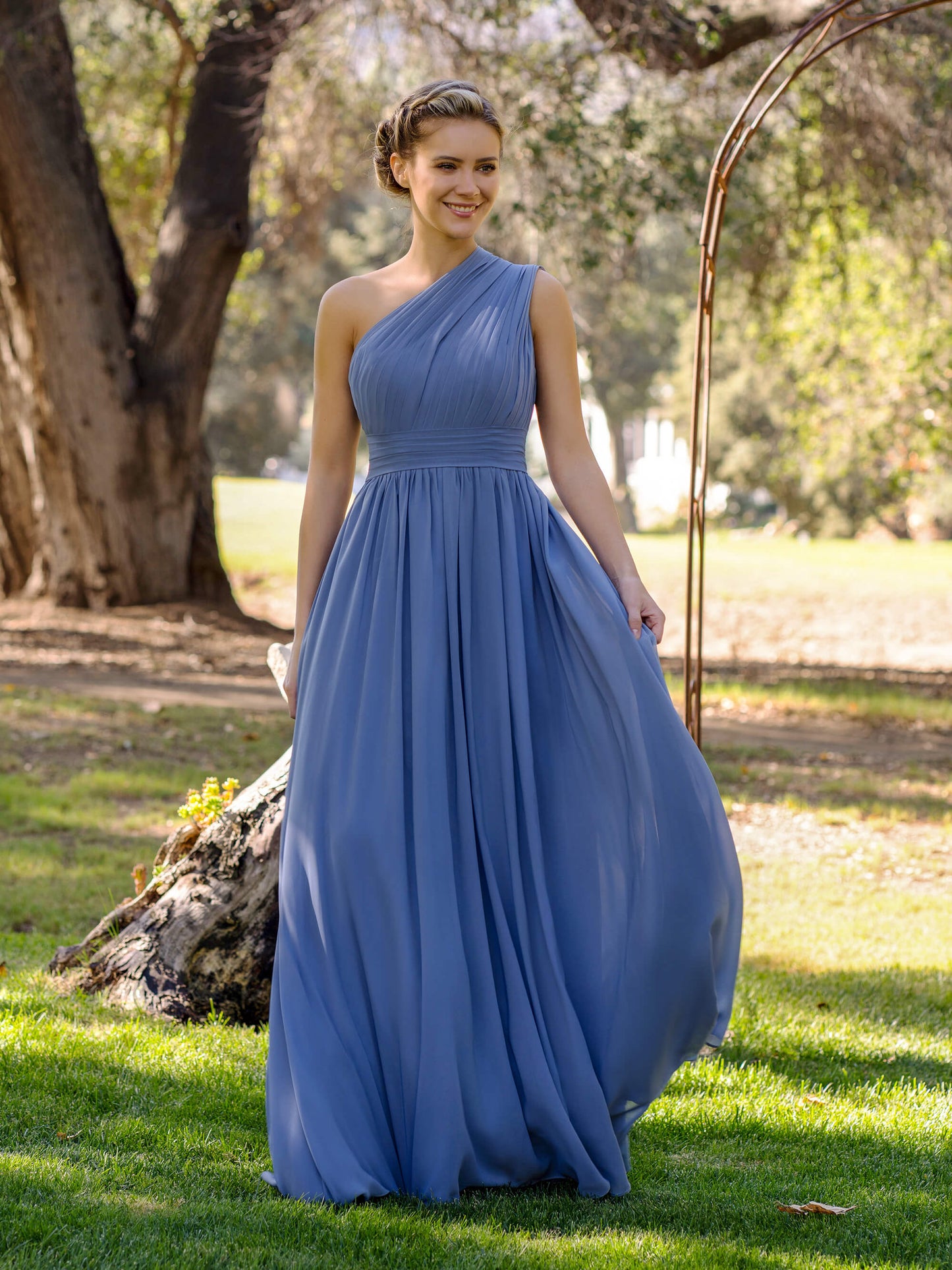 A-Line One-Shoulder Floor-Length Chiffon Bridesmaid Dress - Prom Dresses - DINIBLO 