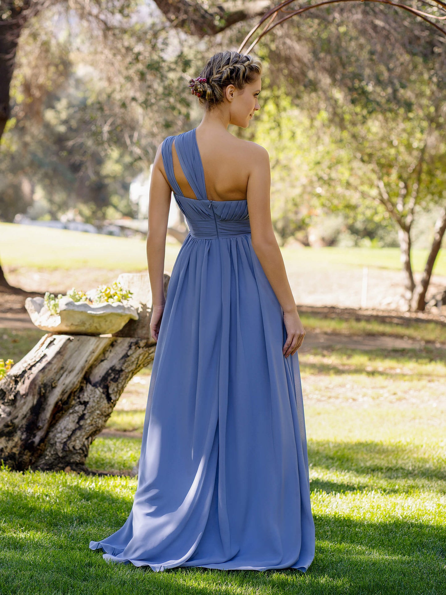 A-Line One-Shoulder Floor-Length Chiffon Bridesmaid Dress - Prom Dresses - DINIBLO 