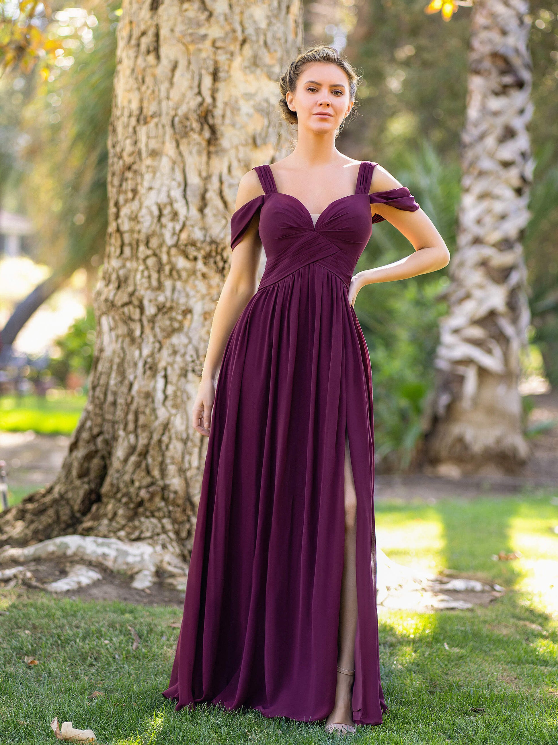 A-Line V-neck Floor-Length Chiffon Bridesmaid Dress - Prom Dresses - DINIBLO 