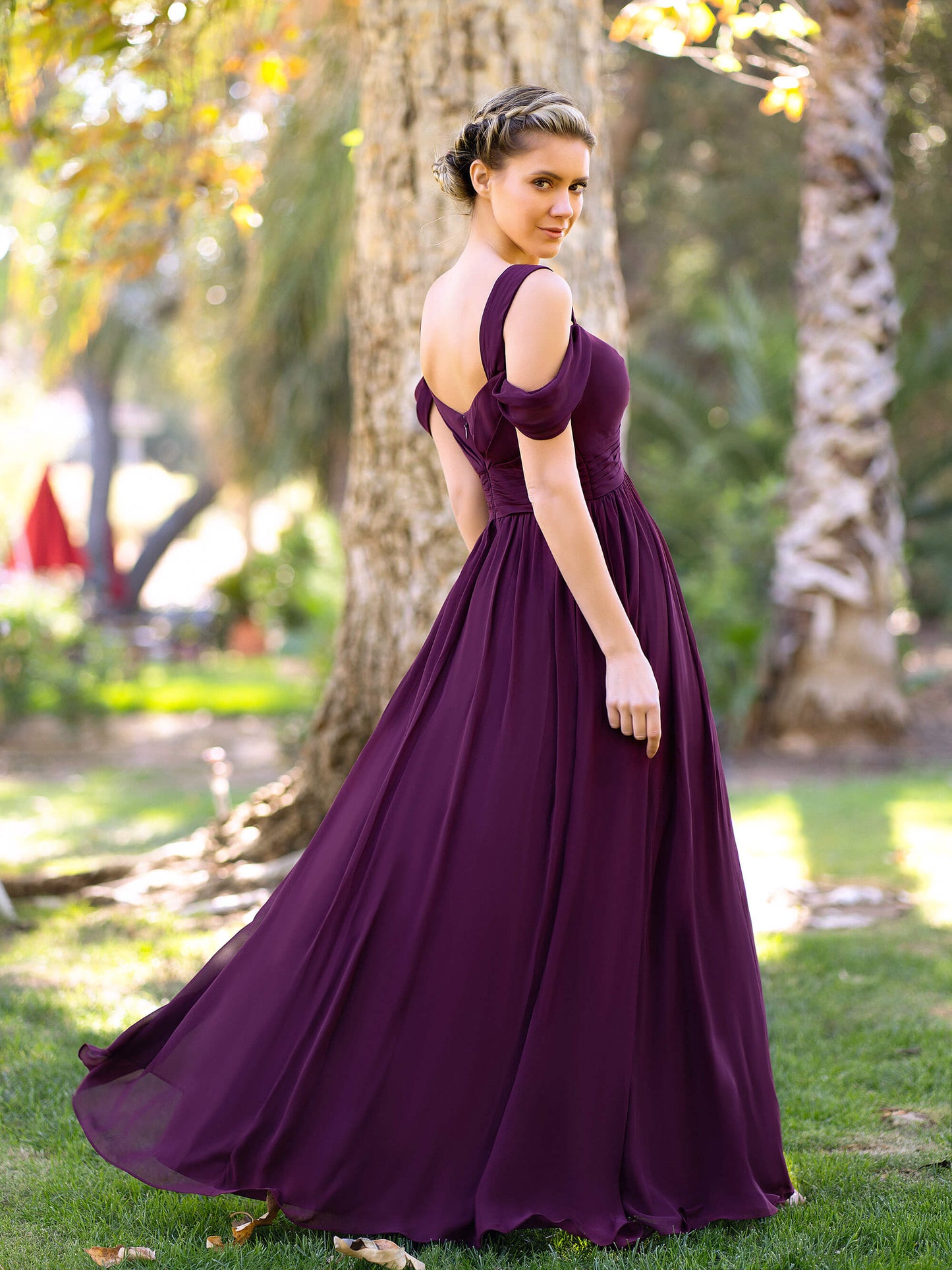 A-Line V-neck Floor-Length Chiffon Bridesmaid Dress - Prom Dresses - DINIBLO 