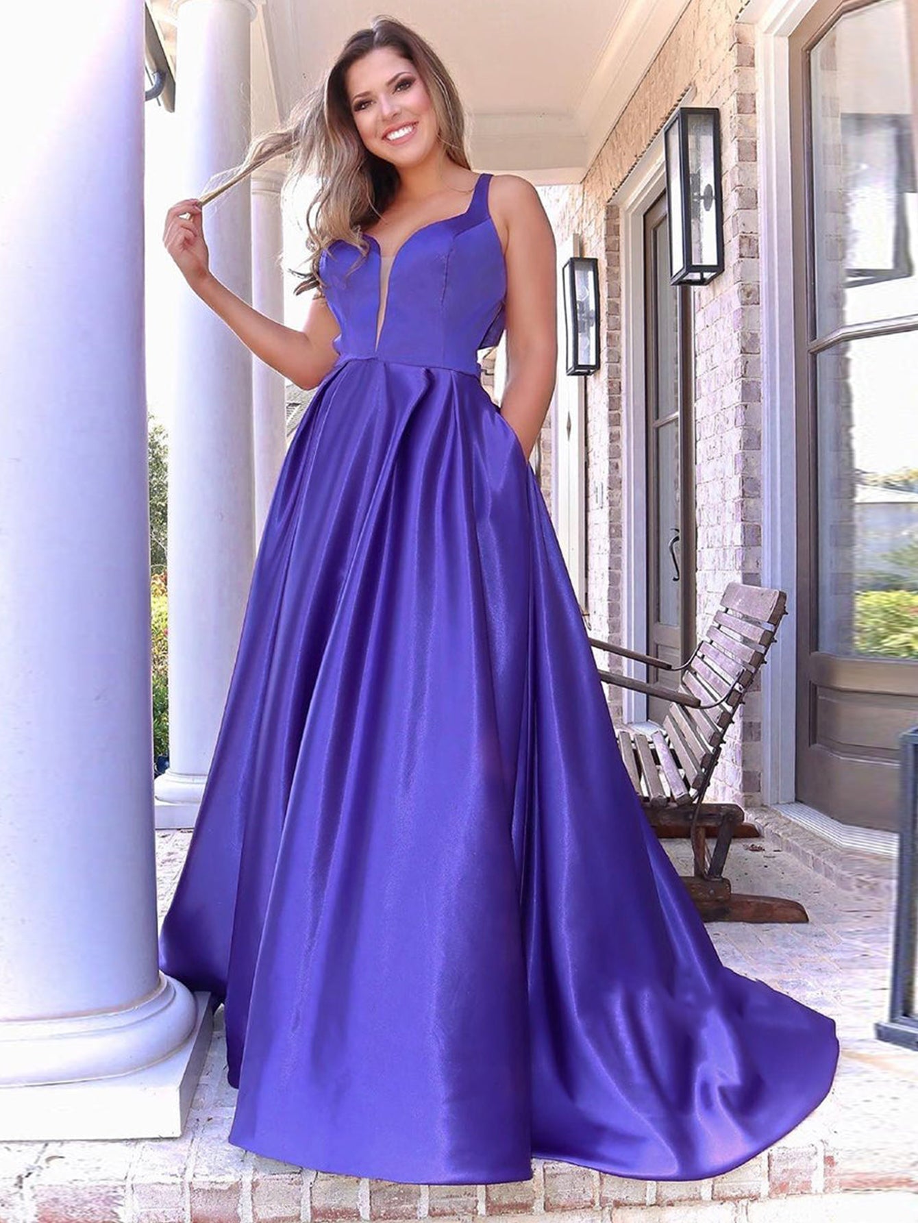 A Line V Neck Long Purple Prom Dress - Prom Dress - DINIBLO 