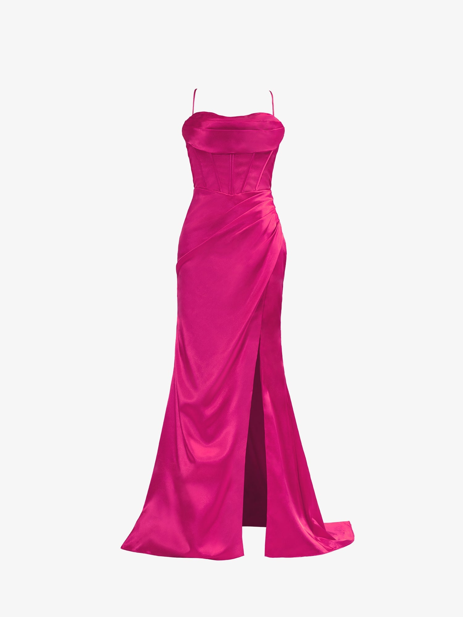 Aaliyah| Hot Pink Spaghetti Straps Satin Mermaid Prom Dress with Slit - Prom Dress - DINIBLO 